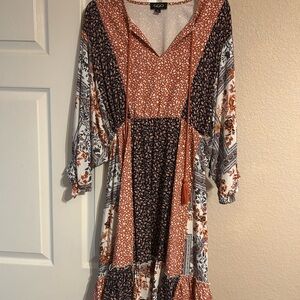 Women's Dress in Orange and Blue